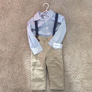 Carters pants, onesie and suspenders set. NWT.